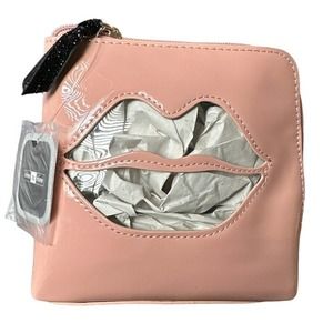 Nine To Nine Pink Lip Cut Out Travel Makeup Bag Pouch